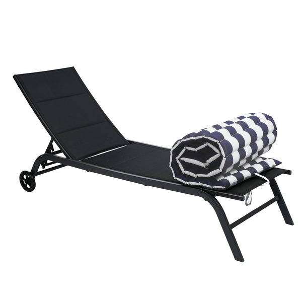 English Elm 2PCS 69" Chaise Lounge Cushions Blue White Stripes - Removable Covers, Straps, Outdoor Patio Comfort W419106598
