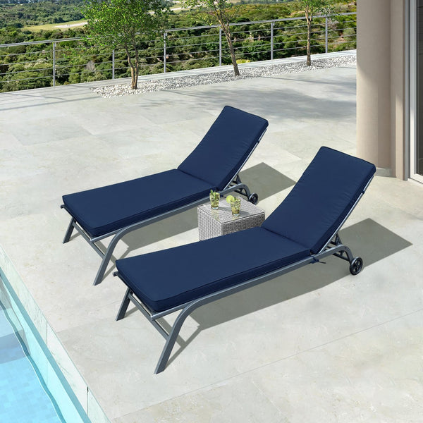English Elm 2PCS 75" Chaise Lounge Cushion Set Navy Blue - Removable Zipper Covers, Straps, Sponge Fill Comfort W419103836