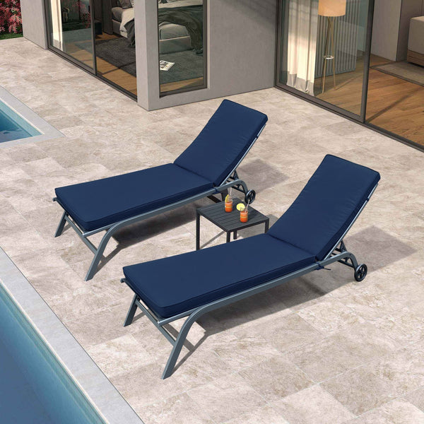 English Elm 2PCS 75" Chaise Lounge Cushion Set Navy Blue - Removable Zipper Covers, Straps, Sponge Fill Comfort W419103836