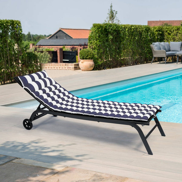 English Elm 2PCS 69" Chaise Lounge Cushions Blue White Stripes - Removable Covers, Straps, Outdoor Patio Comfort W419106598