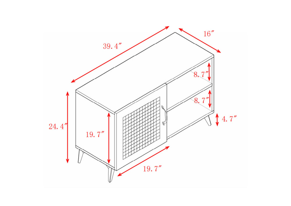 English Elm Modern Shoe-Storage Cabinet with Rattan Mesh Door, Solid Wood Handles & Feet, Ventilated Organizer W158183855