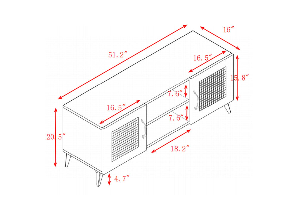 English Elm Oak Rattan TV Storage Cabinet with Ventilated Net Doors, 57" Media Console for Living Rooms W158183853