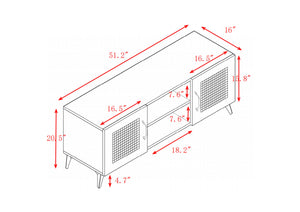 English Elm Oak Rattan TV Storage Cabinet with Ventilated Net Doors, 57" Media Console for Living Rooms W158183853
