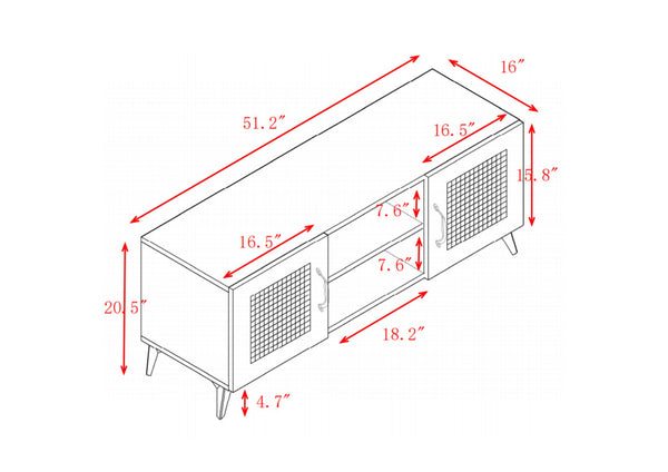 English Elm Oak Rattan TV Storage Cabinet with Ventilated Net Doors, 57" Media Console for Living Rooms W158183853