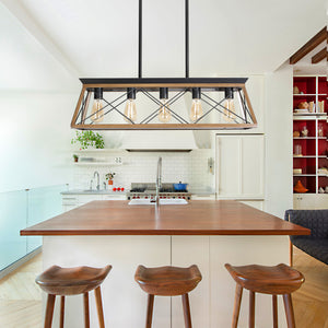 English Elm (Same As W134067498/L1003) 32" Walnut Industrial 5-Light Pendant Chandelier, Adjustable Modern Lighting Fixture W1340P206631