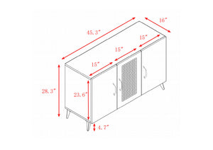 English Elm Three-Door Cabinet with Rattan Mesh | 45.3" Large Storage, Durable Melamine & Carbon Steel Frame for Living Room W158183966