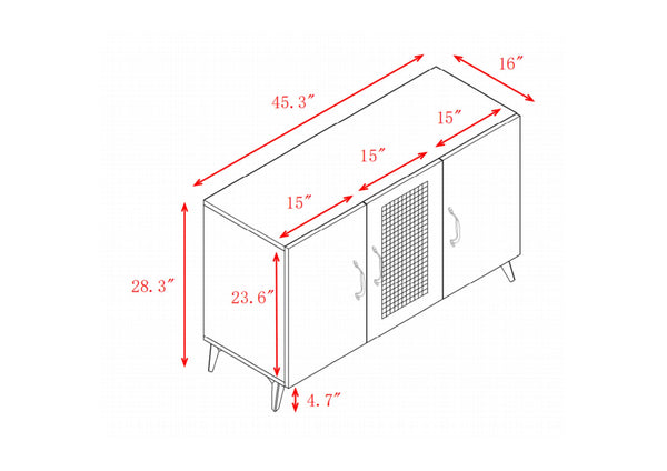 English Elm Three-Door Cabinet with Rattan Mesh | 45.3" Large Storage, Durable Melamine & Carbon Steel Frame for Living Room W158183966