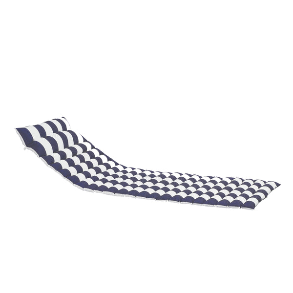 English Elm 2PCS 69" Chaise Lounge Cushions Blue White Stripes - Removable Covers, Straps, Outdoor Patio Comfort W419106598