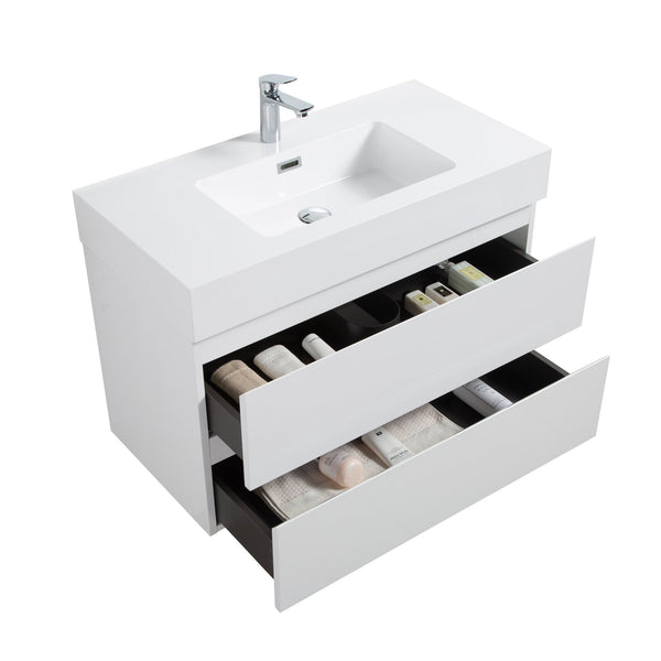 English Elm Alice 36" White Floating Bathroom Vanity With Large Storage, Pre-Assembled Modern Design & Sink W1865S00003
