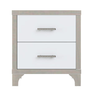 English Elm Elegant High Gloss Nightstand with Mirrored Accents and Metal Handle, 2-Drawer Modern Storage Table for Bedroom and Living Room, Sleek MDF Design White 26.77 L x 18.9 W x 11.22 H N733P205356K