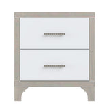 English Elm Elegant High Gloss Nightstand With Metal Handle,Mirrored Bedside Table With 2 Drawers For Bedroom,Living Room,White