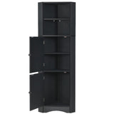 English Elm Tall Bathroom Corner Cabinet, Freestanding Storage Cabinet With Doors and Adjustable Shelves, Mdf Board, Black