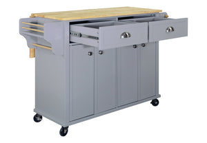 English Elm Cambridge Natural Wood Top Kitchen Island Cart With Mobile Storage, Drawers, And Spice Rack Accessory W914107250