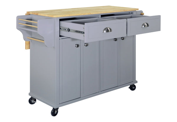 English Elm Cambridge Natural Wood Top Kitchen Island Cart With Mobile Storage, Drawers, And Spice Rack Accessory W914107250