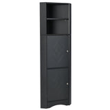 English Elm Tall Bathroom Corner Cabinet, Freestanding Storage Cabinet With Doors and Adjustable Shelves, Mdf Board, Black