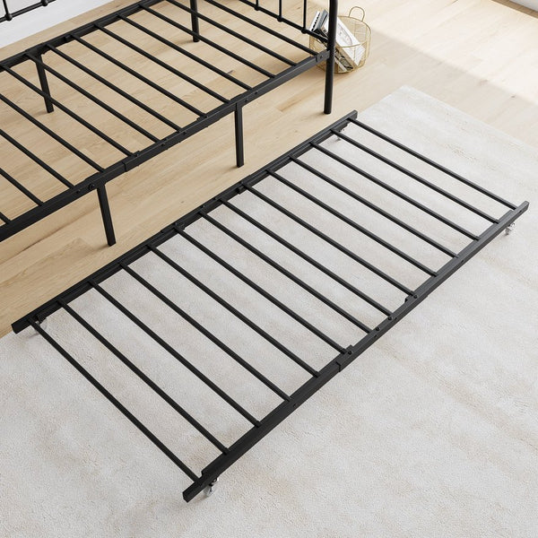 English Elm Twin Metal Daybed with Trundle, Heavy-Duty Steel Frame & Slat Support, 400lb Capacity, Black Elegance W840103518
