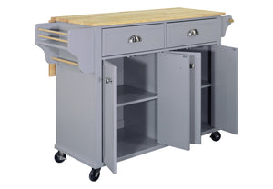 English Elm Cambridge Natural Wood Top Kitchen Island Cart With Mobile Storage, Drawers, And Spice Rack Accessory W914107250