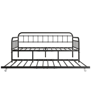 English Elm Twin Metal Daybed with Trundle, Heavy-Duty Steel Frame & Slat Support, 400lb Capacity, Black Elegance W840103518