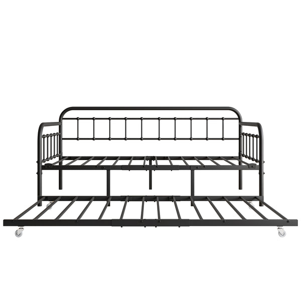 English Elm Twin Metal Daybed with Trundle, Heavy-Duty Steel Frame & Slat Support, 400lb Capacity, Black Elegance W840103518