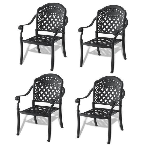 English Elm Cast Aluminum Patio Dining Chair Set - 4Pcs With Stylish Black Frame & Plush Red Cushions W1710P166054
