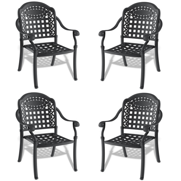 English Elm Cast Aluminum Patio Dining Chair Set Of 4 With Black Frame & Blue Cushions For Outdoor Comfort W1710P166056