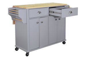 English Elm Cambridge Natural Wood Top Kitchen Island Cart With Mobile Storage, Drawers, And Spice Rack Accessory W914107250