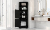 English Elm Tall Bathroom Corner Cabinet, Freestanding Storage Cabinet With Doors and Adjustable Shelves, Mdf Board, Black