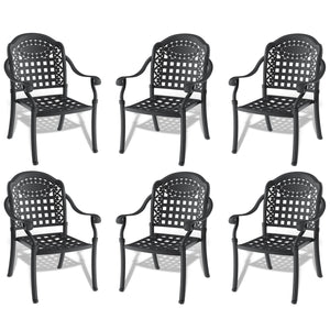 English Elm Cast Aluminum Patio Dining Chair Set Of 6 - Weather-Resistant With Blue Cushions For Outdoor Comfort W1710S00481