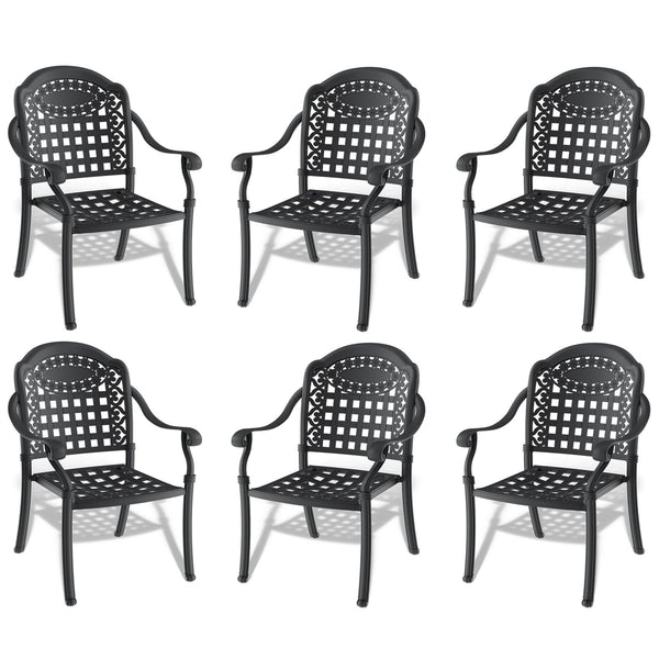 English Elm Cast Aluminum Patio Dining Chair Set Of 6 - Weather-Resistant With Blue Cushions For Outdoor Comfort W1710S00481