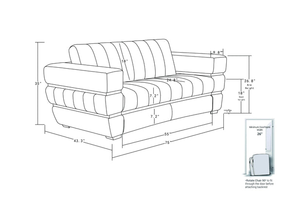 English Elm Global Top Grain Italian Leather Loveseat with 3-Layer High-Density Foam, Chrome Legs & Solid Frame Camel B05777950