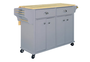 English Elm Cambridge Natural Wood Top Kitchen Island Cart With Mobile Storage, Drawers, And Spice Rack Accessory W914107250