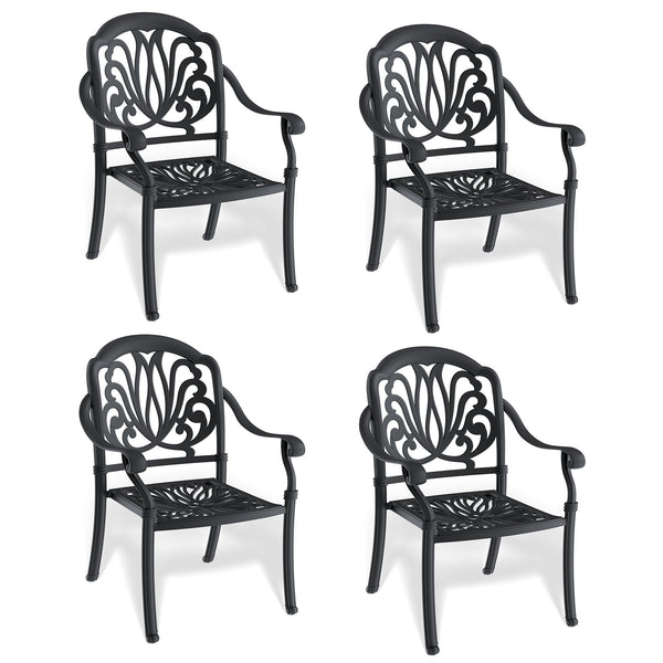 English Elm Cast Aluminum Patio Dining Chair Set Of 4 - Stylish Black Frame With Weather-Resistant Brown Cushions W1710P166052