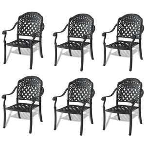 English Elm Cast Aluminum Patio Dining Chair Set Of 6 - Durable Black Frame With Removable Red Cushions For Comfort W1710P166055