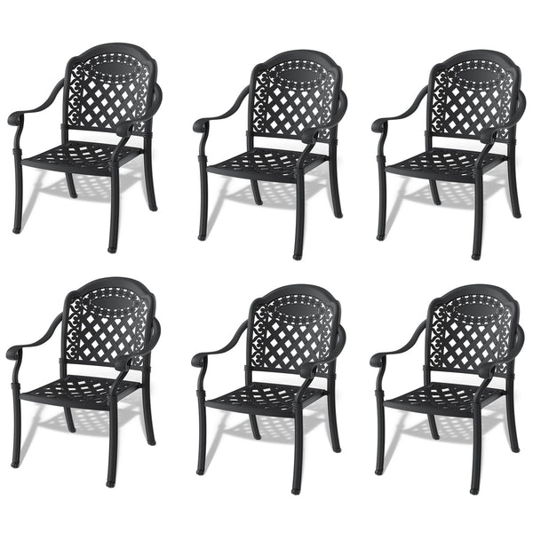 English Elm Cast Aluminum Patio Dining Chair Set Of 6 - Stylish Black Frame & Plush Red Cushions For Comfort W1710S00480