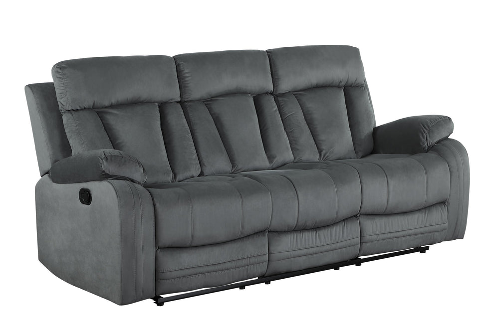English Elm Global United Reclining Transitional Microfiber Sofa with Lumbar Support, Stainless Steel Base, Padded Comfort Gray B05777765