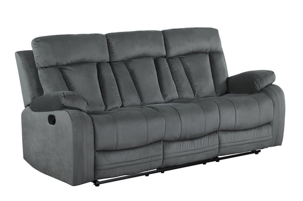 English Elm Global United Reclining Transitional Microfiber Sofa with Lumbar Support, Stainless Steel Base, Padded Comfort Gray B05777765