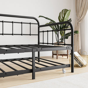 English Elm Twin Metal Daybed with Trundle, Heavy-Duty Steel Frame & Slat Support, 400lb Capacity, Black Elegance W840103518