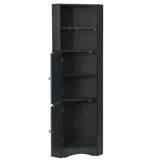 English Elm Tall Bathroom Corner Cabinet, Freestanding Storage Cabinet With Doors and Adjustable Shelves, Mdf Board, Black