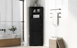 English Elm Tall Bathroom Corner Cabinet, Freestanding Storage Cabinet With Doors and Adjustable Shelves, Mdf Board, Black