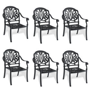 English Elm Cast Aluminum Patio Dining Chair Set - 6 Pcs With Stylish Black Frame & Cozy Brown Cushions W1710S00479