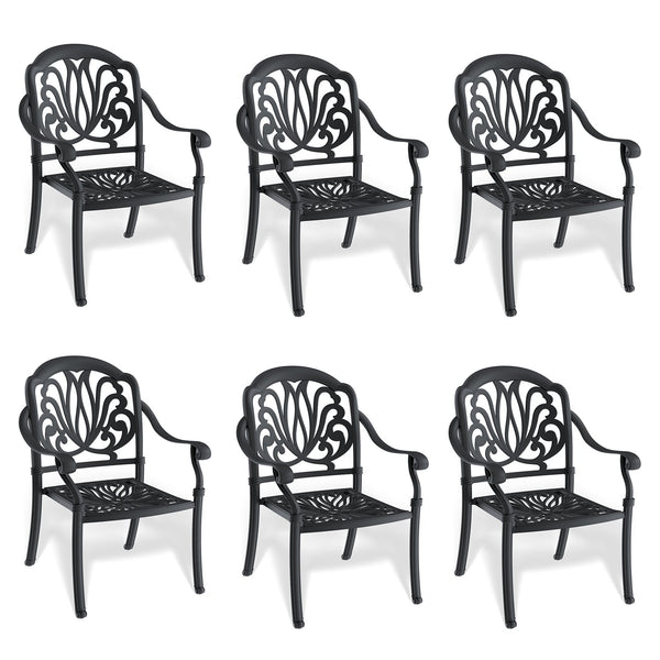 English Elm Cast Aluminum Patio Dining Chair Set - 6 Pcs With Stylish Black Frame & Cozy Brown Cushions W1710S00479