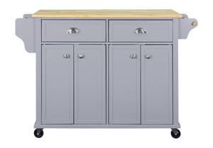 English Elm Cambridge Natural Wood Top Kitchen Island Cart With Mobile Storage, Drawers, And Spice Rack Accessory W914107250