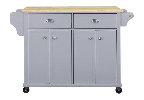 English Elm Cambridge Natural Wood Top Kitchen Island Cart With Mobile Storage, Drawers, And Spice Rack Accessory W914107250