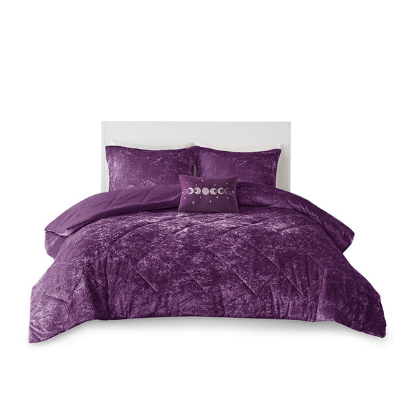 English Elm King/Cal Plush Velvet Comforter Set with Quilted Diamond Design, Hypoallergenic Fill & Decorative Pillow Purple 21.65 L x 18.5 W x 11.02 H B03595944
