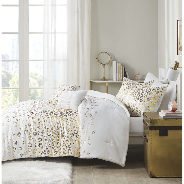 English Elm Metallic Lillie Leopard Metallic Animal Comforter Set with Gold Print, OEKO-TEX, Antimicrobial Freshness Protection B03595926