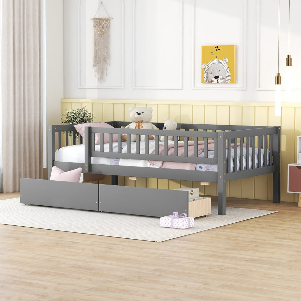 English Elm Twin Pine Wood Daybed with Storage Drawers for Guest Room or Studio Space Gray WF301864AAE