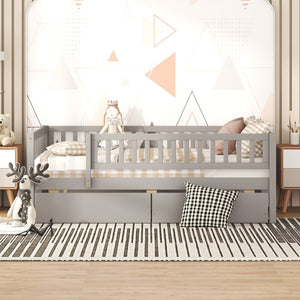 English Elm Full Pine Wood Daybed with Storage Drawers for Guest Room or Studio Living Gray WF301868AAE