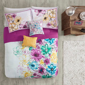 English Elm Twin/Twin Olivia Floral Comforter Set with Antimicrobial Finish, Fuchsia Reverse, Embroidered Decorative Pillows B03595894
