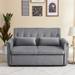 English Elm Artemax Velvet Tufted Convertible Loveseat Sleeper with Nailhead Trim for Small Spaces Gray W668100736