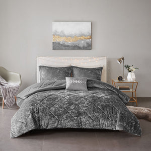 English Elm King/Cal Velvet Comforter Set with Diamond Quilting and Hypoallergenic Fill, Crushed Velvet Luxury Grey 21.65 L x 18.5 W x 11.02 H B03595941